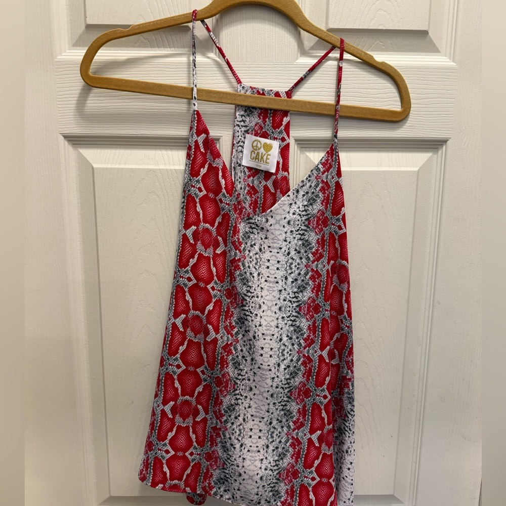 Peace Love Cake Red and and Snakeskin Top Size Large
Top is Lined